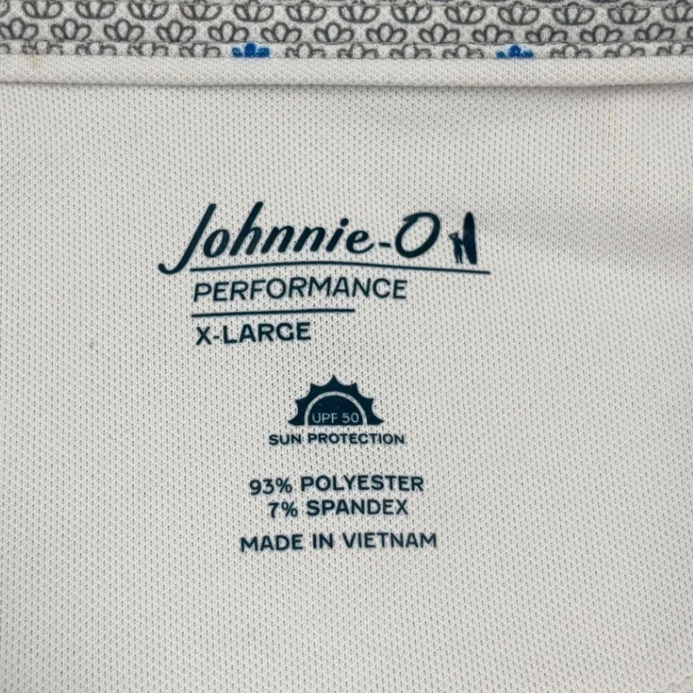 Johnnie-O Performance Mens XL Grey Blue Geometric Print UPF 50 Golf Polo Shirt